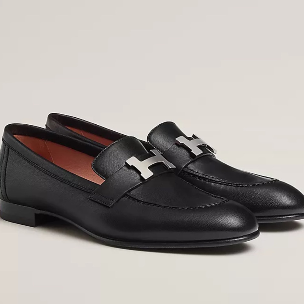 Hermes black & silver Paris loafer 37